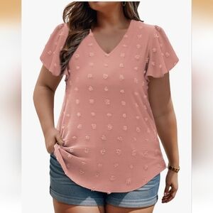 VISLILY Womens-Plus-Size-Summer-Tops Ruffle Short Sleeve V Neck T Shirts 